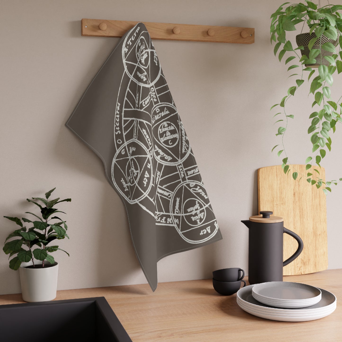Alchemical Symbol Tea Towel - Brown