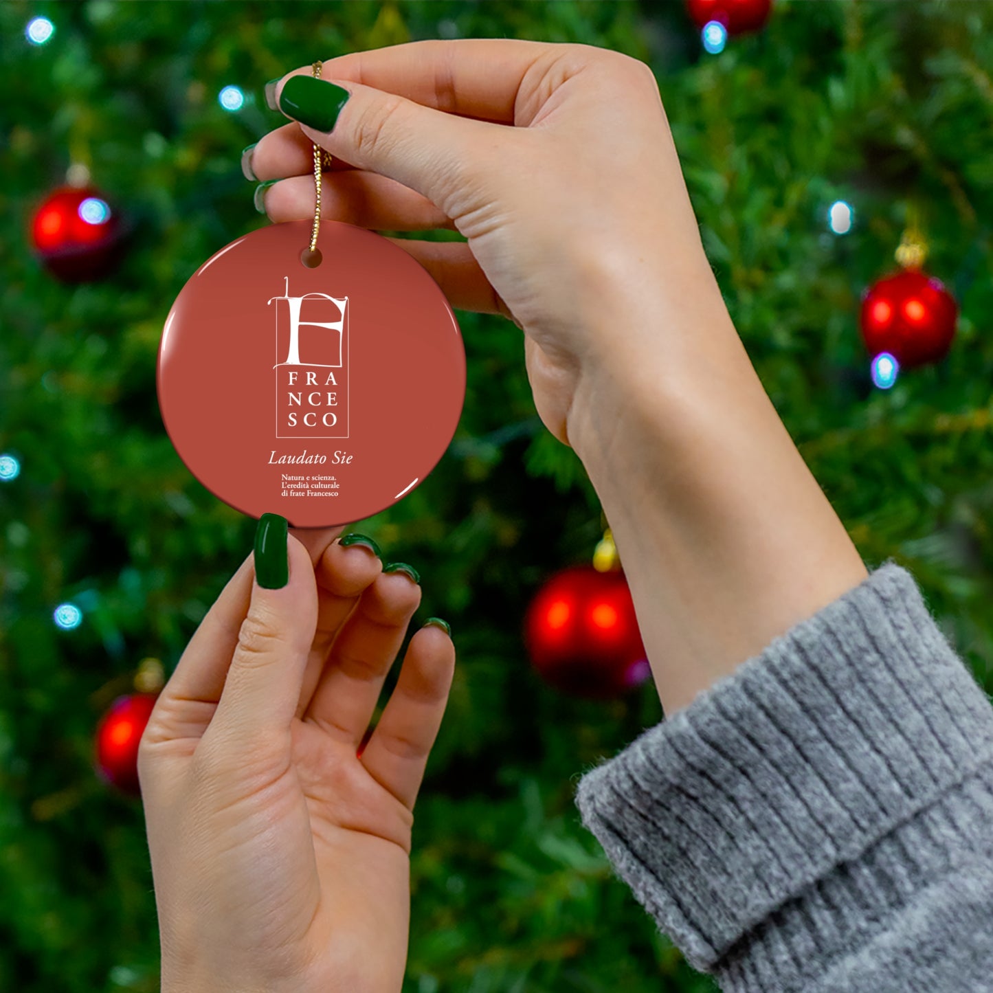 Laudato Sie Ceramic Ornament - Red