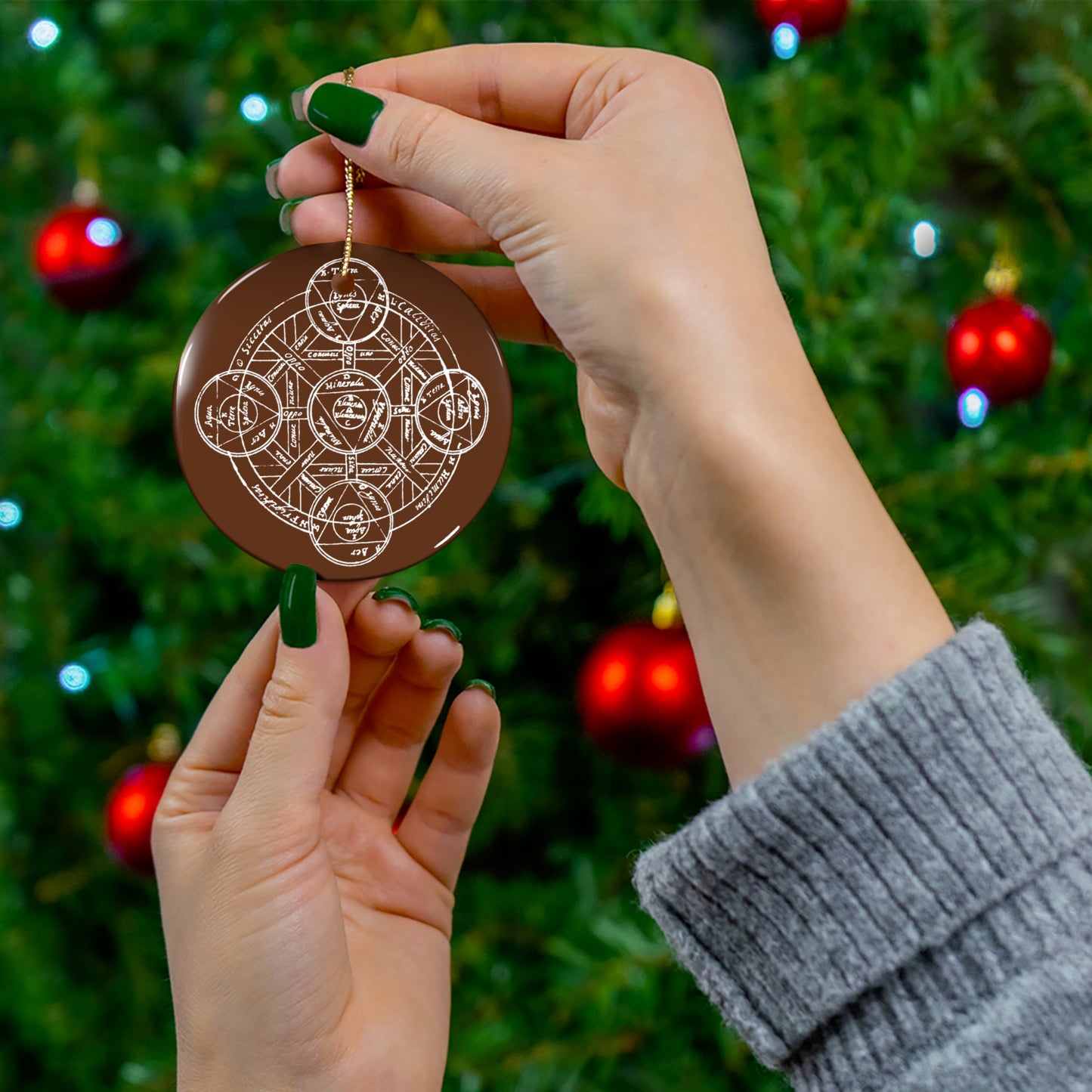 Alchemical Symbol Ceramic Ornament - Brown
